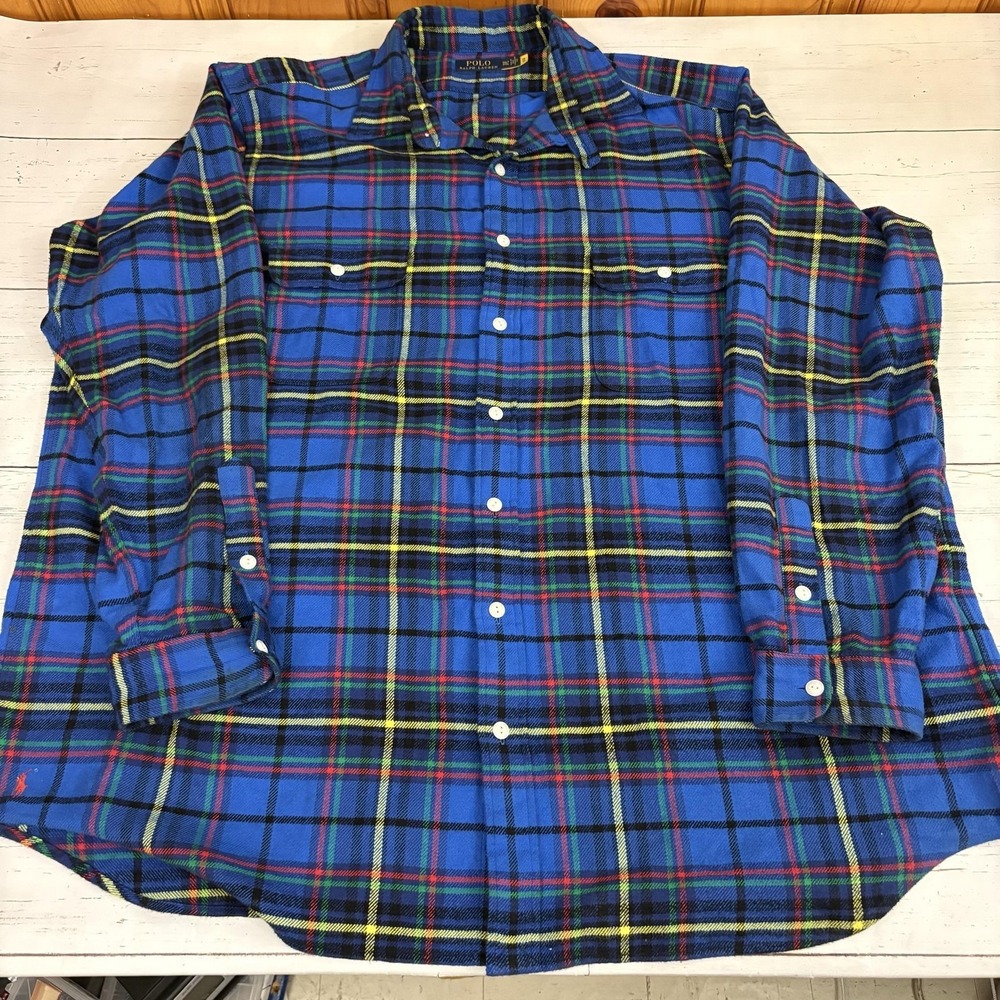 Polo Ralph Lauren Plaid Twill Shirt Mens 3XLT Blue Long Sleeve Big & Tall